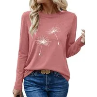 PYLIKE Longsleeve Damen bequemes Winter Longsleeve Shirt Lockere Tops mit Löwenzahn Geeignet für den täglichen Gebrauch im Büro und zu Hause