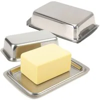Koopman Butterdose 250 Gr. Deckel 2 er Set, Edelstahl, (Set, 2-tlg., 1 Dose), 2er Set, für je 250g Butter, spühlmaschinengeeignet, silberfarbend