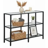 relaxdays Konsolentisch mit 3 Glasablagen, schwarz