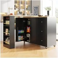 Flieks Bartisch 360° drehbar Esstisch mit Sideboard (138–209x39x106 cm) (Set, 1-St., mit Rollen und Snackregal), ausziehbar Stehtisch mit 2 Türen und 3 Schubladen Kommode Bistrotisch