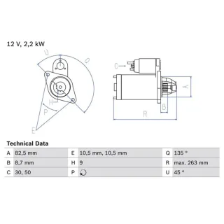 Bosch Anlasser 2,2 kW Nissan Serena Vanette 2,0