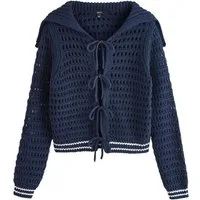 Next Strickjacke Strickjacke mit Matrosenkragen + Mesh (1-tlg)