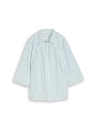 Tom Tailor - Plus Size - Hemdbluse mit Streifenmuster blue haze white thin stripe - Gr. - 48