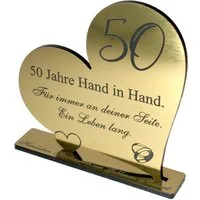 Dekolando Hochzeitskarte Goldene Hochzeit Geschenk Herz 50 Jahre Goldoptik Aufsteller 10 cm