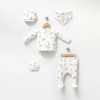 Engelbaby Erstausstattungspaket 5-teiliges 0-3 Monate Neugebornen-Set Tulpen-Motiv 100 % Baumwolle (Set, 5-tlg., Langarm, Hose, Lätzchen, Mütze, Handschuhe) komplett Outfit 5-teilig 100 % Baumwolle Tulpen-Motiv