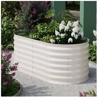 GarveeMore Hochbeet Garten Pflanzbeet oval aus Stahl, 0,6mm verzinktes Stahlblech, Unkrautschutz, langlebig, Grün oder Beige