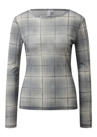 Q/S designed by - Kariertes Langarmshirt grau - Gr. - XXL