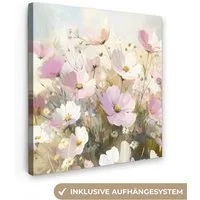 OneMillionCanvasses® Leinwandbild Blumenfeld - Helle Farbtöne - Gemalt, Fotodruck (1 St), Wandbild, Deko Schlafzimmer Wohnzimmer Flur 20x20 cm