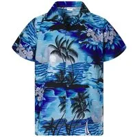 King Kameha Hawaiihemd "Surf" Funky Hawaii-Hemd Herren Kurzarm Front-Tasche Sommerhemd