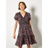 Apricot Minikleid Mini-Kleid mit Smokdetails und Blumenmuster