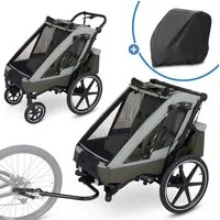 ABC Design Fahrradkinderanhänger Tour 2 - Olive, Fahrrad Anhänger, Kinderwagen & Jogger für 2 Kinder mit Faltgarage