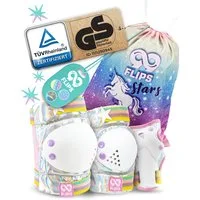 99FLIPS Protektoren-Set 3-12 Jahre - Einhorn Knieschoner Kinder Schlittschuh Schoner Set (Schützer Set Kinder für Skateboard Inline Skates Rollschuhe, 7-tlg., Knieschützer, Ellenbogen Schoner, Handschoner mit Einhorn Tasche), Schützer für kinder Mädc