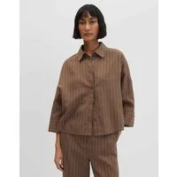 someday Kurzarmbluse Zalea stripe aus Webware mit Nadelstreifen Feine Streifen mit Kellerfalte und seitlichen Schlitzen