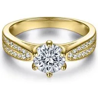 Runde Perlé Fingerring Funkelnder Moissanit Verlobungsring Damen 1Ct, 6,5mm, Echtschmuck 14K vergoldet