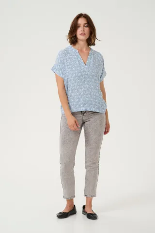 Kurzarm-Bluse Regular fit Blue/Moonstruck Print blue white
