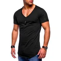 SOULSTAR T-Shirt BHKNINB Herren Basic Kurzarm V-Neck Oversized Shirt V-Ausschnitt Zipper