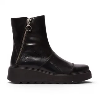 Fly London Damen Schwarze Leder-Reißverschluss-Plattform-Knöchelstiefel – TARP553FLY