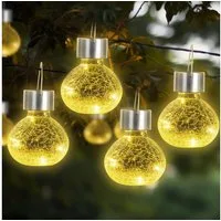 LQWELL LED Solarleuchte LED Solar Hängeleuchte Außen Solar Gartenleuchte hängend, LED fest integriert, Warmweiß Crackle Glaskugel LaterneLicht Aufhängen oder hinstellen, für Party, Garten, Zaun, Baum, Foto Deko
