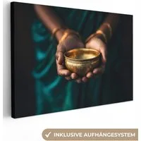 OneMillionCanvasses® Leinwandbild Gold - Schale - Blau, Fotodruck (1 St), Leinwand Bilder Klein, Wand Dekoration Aesthetic 30x20 cm