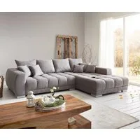 DELIFE Ecksofa Josea, Mikrofaser Steingrau 300x220 cm Recamiere rechts Ecksofa