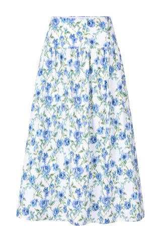 Rich & Royal - Printed cotton midi skirt palace blue - Gr. - 34