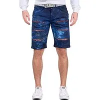 Cipo & Baxx Jeansshorts Herren Regular Fit Shorts Stonewashed BA-CK205 Destroyed Effekte und Nieten