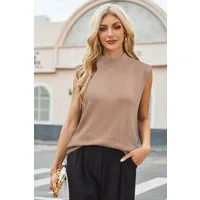 Arach&Cloz Pullunder Damen Pullover Wollmischung Rundhalspullover Strickpullover Business Casual Weste Wollpullover Kurzarmpullover mit Stehkragen