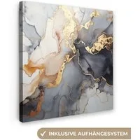 OneMillionCanvasses® Leinwandbild Marmor - Schwarz - Gold - Weiß, Fotodruck (1 St), Wandbild, Deko Schlafzimmer Wohnzimmer Flur 20x20 cm