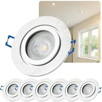 Sweet LED LED Einbaustrahler 6er Set IP44 Bad Aluminium GU10 7W LED Spots 230V Alu-gebürstet, Leuchtmittel wechselbar, 3000K - warmweiß, Deckenspots, Deckenstrahler, Einbauleuchten, spritzwassergeschützt