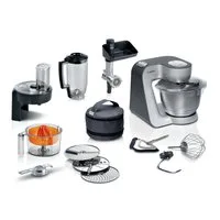 BOSCH Küchenmaschine MUM5935B Durchlaufschnitzler, 3 Scheiben, Mixer, silber, 1000 W, 3,9 l Schüssel, Fleischwolf, Kekspresse, Zitruspresse, 3 Rühr-/Knethaken, spülm.fest