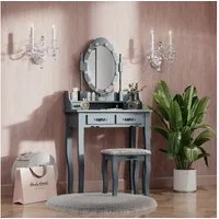 Vicco Schminktisch Maggie, Grau, 75 cm mit LED Beleuchtung und Hocker (2-St)
