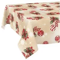 ANRO Tischdecke Weihnachten abwaschbare Weihnachtstischdecke (Einzelstück 1-tlg), Schmutzabweisend Weihnachten Beige 100x140cm