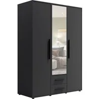 Lomadox Kleiderschrank MOLLERUSA-132 150 cm breit, schwarz matt, 3 Türen, 2 Schubladen
