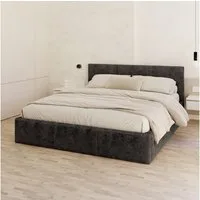FDM Polsterbett AMBER modern mit Bettkasten MADE IN EU - mit Cord Bezug (verfügbar 90x200 120x200 140x200 160x200 180x200cm, Bettrahmen, Bett, mit großen gepolsterten Kopfteil, mit Bettkasten zum aufklappen), Hebbarer Metallrahmen, Bettkasten, mit/oh