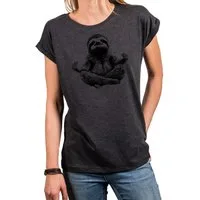 MAKAYA T-Shirt Kurzarm Damen T-Shirt mit lustigem Faultier-Yoga-Aufdruck (Weiß, Rosa, Hellgrau, Grün, Dunkelgrau, 34, 36, 38, 40, 42, 44, 46, 48, 50) Baumwolle