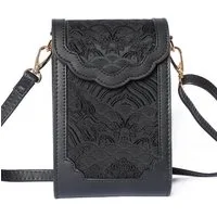 MayTree Umhängetasche Premium Rindsleder mit 100% Seide, schwarz, Handytasche, CrossBody bag (Stück, 1-tlg), im eleganten Look aus Leder und Seide, Minibag, Handtasche, Geldbörse