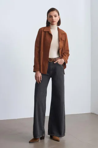 Hochtaillierte weit geschnittene Baumwoll-Jeans