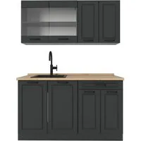 Vicco Küchenzeile R-Line, Anthrazit Landhaus/Anthrazit, 140 cm ohne Arbeitsplatte