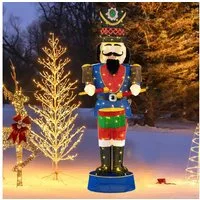 COSTWAY Weihnachtsfigur, 185cm hoher Nussknacker, mit 100 LED-Lichtern