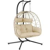 HinHocker Hängesessel Hängesessel für 2 Personen mit Gestell, Creme, XXL Hängeschaukel Indoo, Faltbarer Korb