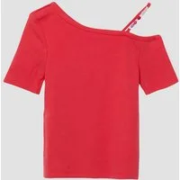s.Oliver Kurzarmshirt T-Shirt Rippshirt mit asymmetrischem Ausschnitt und Schmuckperlen