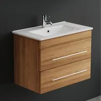 Alpenberger Badmöbel-Set Waschbecken mit Unterschrank - Waschbeckenunterschrank mit Schubladen, (Badezimmerschrank - Bamboo, Schrank Badschrank - 70 cm), Gäste WC & Badezimmer Set - Waschtisch mit Nano