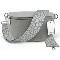ARTVALL Umhängetasche Echtleder Handtasche Damen Brusttasche Hellgrau (Tasche inkl. Taschenband), Bauchtasche Leder verstellbar mit Schultergurt Design breit hochwertig