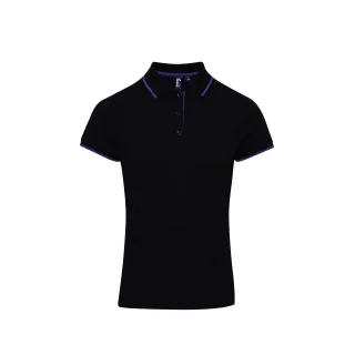 Premier Womens/Ladies Contrast Coolchecker Polo Shirt (Schwarz/Lila)