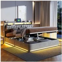Gdood Polsterbett Stauraumbett Doppelbett LED, Samtstoff (1-tlg., Type-C + USB, Hydraulisch hebbarer Stauraum), Mit Bettkasten, LED-Beleuchtung, USB-Anschluss, 140x200 cm