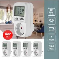EAXUS Stromverbrauchszähler Energiekostenmessgerät Steckdose mit Display bis 3680 Watt, 4-tlg., Zeigt Stromkosten direkt an, mit Memory-Funktion, einfache Bedienung