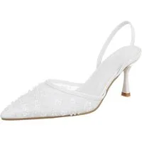 Ital-Design Damen Slingback-Pumps mit Blumenapplikation und Absatz Schnürpumps (92214448) Pfennig-/Stilettoabsatz Pumps in Weiß