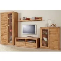 OTTO home Wohnwand Logo,Fronten Massivholz,Korpus Holzwekstoff,viel Stauraum, (Set, 4-St), Türen und Schubladen, bei TV Teil Kabeldurchführung,FSC