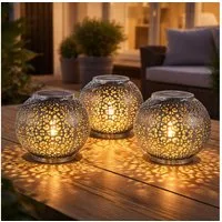 Expo Börse LED Kugelleuchte, Leuchtmittel inklusive, Warmweiß, Solarlampe Hängeleuchte Tischlampe Gartendeko LED orientalisch 3er Set