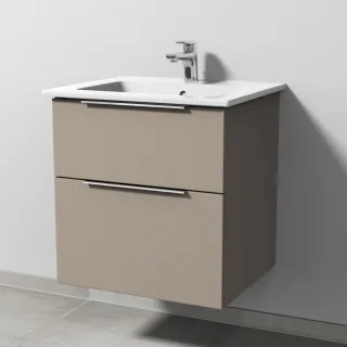 Sanipa 3way Keramik-Set Venticello Keramik-Waschtisch und Unterbau mit 2 Auszügen, Sandgrau-Matt UF32167